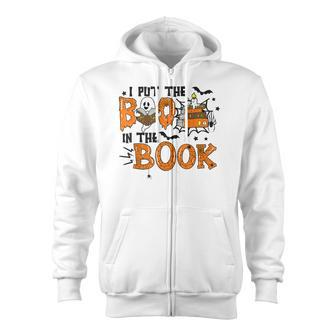 Ghost I Put The Boo In The Booooks Halloween Reading Book Zip Up Hoodie - Thegiftio UK