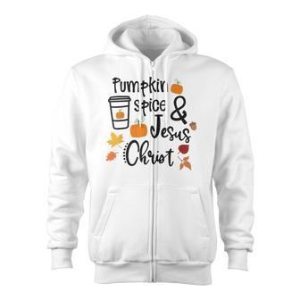 Pumpkin Spice And Jesus Christ Coffee Thanksgiving Women Zip Up Hoodie - Thegiftio UK