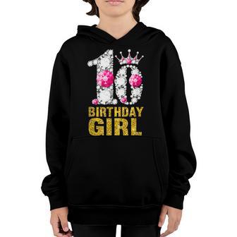 10 Year Old Gift 10Th Birthday Girl Queen Diamond Crown Pink Youth Hoodie - Thegiftio UK