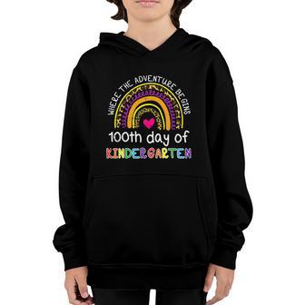 100Th Day Of Kindergarten Funny Where The Adventure Begins Graphic Design Printed Casual Daily Basic Youth Hoodie - Thegiftio UK