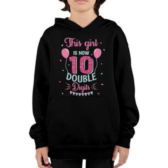 10Th Birthday Cute Gift Girls This Girl Is Now 10 Double Digits Gift Youth Hoodie - Thegiftio UK