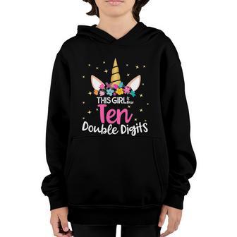 10Th Birthday Funny Gift This Girl Is Now 10 Double Digits Gift Graphic Design Printed Casual Daily Basic Youth Hoodie - Thegiftio UK