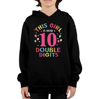 10Th Birthday Funny Gift This Girl Is Now 10 Double Digits Gift Youth Hoodie - Thegiftio UK