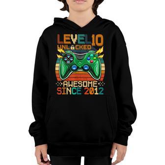 10Th Birthday Gift Boys Level 10 Unlocked 10 Year Old Gamer Youth Hoodie - Thegiftio UK