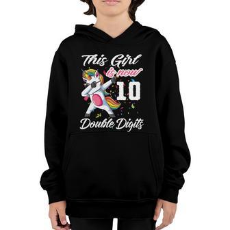 10Th Birthday Gift Unicorn This Girl Is Now 10 Double Digits Gift Youth Hoodie - Thegiftio UK