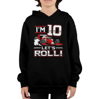 10Th Birthday Race Car 10 Year Old Lets Roll Toddler Boy Graphic Design Printed Casual Daily Basic Youth Hoodie - Thegiftio UK