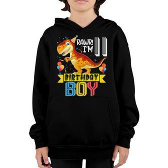 11 Year Old 11Th Birthday Boy T Rex Dinosaur V2 Youth Hoodie - Thegiftio UK