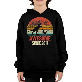11 Year Old Boy Dinosaur Awesome Since 2011 11Th Birthday Youth Hoodie - Thegiftio UK