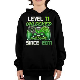 11 Year Old Boy Level 11 Unlocked Awesome 2011 11Th Birthday Youth Hoodie - Thegiftio UK