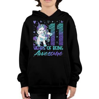 11Th Birthday 11 Year Old Girl Flossing Unicorn Party Youth Hoodie - Seseable