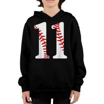 11Th Birthday Baseball Big Number Eleven 11 Year Old Boy V2 Youth Hoodie - Thegiftio UK