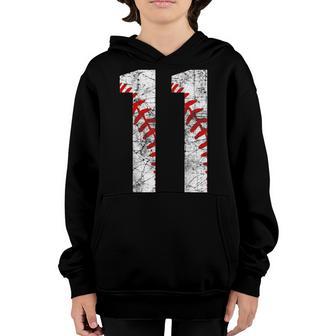 11Th Birthday Baseball Big Number Eleven 11 Year Old Boy V3 Youth Hoodie - Thegiftio UK