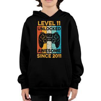 11Th Birthday Gift Level 11 Unlocked Awesome Since 2011 Boys Youth Hoodie - Thegiftio UK