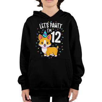 12 Years Old Corgi Dog Lover 12Th Birthday Party Outfit Kid Youth Hoodie - Thegiftio UK