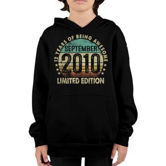 12Th Birthday Boys Girls Vintage September 2010 12 Year Old Youth Hoodie - Thegiftio UK