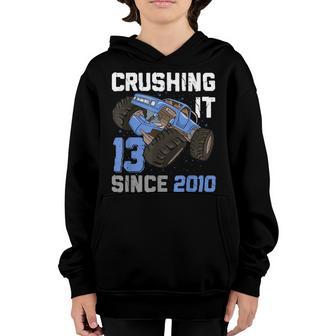 13 Crushing It Since 2010 Monster Truck 13Th Birthday Boys V3 Youth Hoodie - Thegiftio UK
