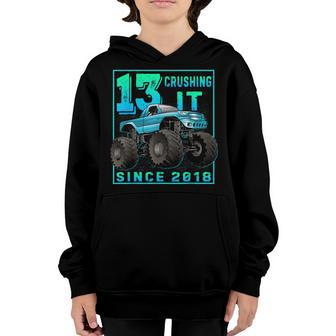 13 Crushing It Since 2010 Monster Truck 13Th Birthday Boys Youth Hoodie - Thegiftio UK