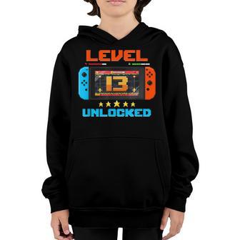 13 Year Old Level 13 Unlocked 13Th Birthday Boy Video Games Youth Hoodie - Thegiftio UK