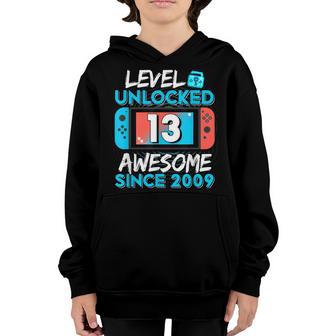 13Th Birthday Boy Level 13 Unlocked Awesome 2009 Video Gamer V2 Youth Hoodie - Thegiftio UK