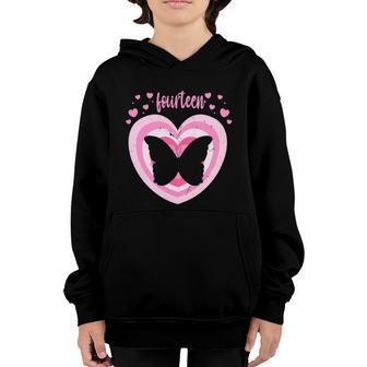 14 Year Old Cute Butterfly Birthday Girl 14Th Bday Youth Hoodie - Thegiftio UK
