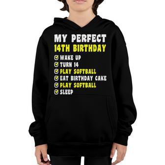14 Years Old My Perfect 14Th Birthday Softball 14Th Birthday Youth Hoodie - Thegiftio UK