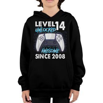 14Th Birthday Boy Level 14 Unlocked Awesome 2008 Video Gamer V2 Youth Hoodie - Thegiftio UK