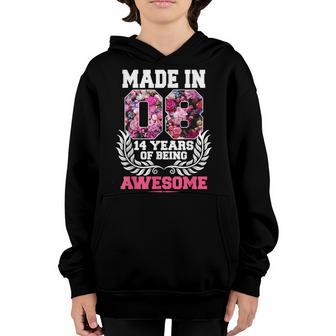 14Th Birthday Gift N Girl Born In 2008 Floral 14 Year Old Youth Hoodie - Thegiftio UK