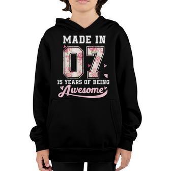 15 Years Old Gift 15Th Birthday Born In 2007 Girls Floral Youth Hoodie - Thegiftio UK