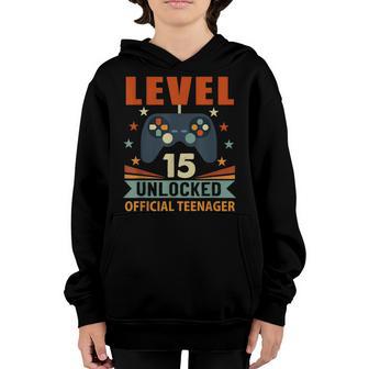 15Th Birthday Boy Gifts Level 15 Unlocked Official Nager Youth Hoodie - Thegiftio UK