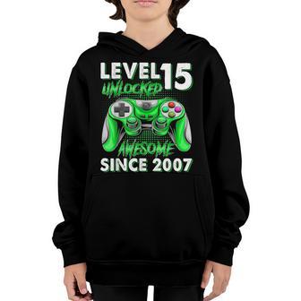 15Th Birthday Boys 15 Year Old Level 15 Unlocked Video Gamer Youth Hoodie - Thegiftio UK