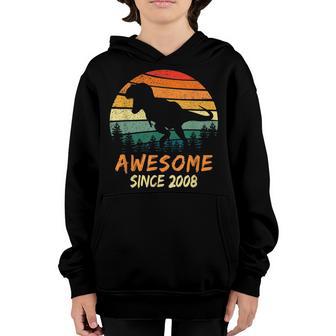 15Th Birthday Dinosaur 15 Year Old Boys Awesome Since 2008 Youth Hoodie - Thegiftio UK