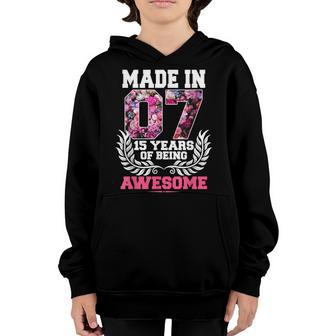 15Th Birthday Gift N Girl Born In 2007 Floral 15 Year Old Youth Hoodie - Thegiftio UK