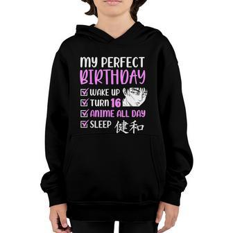 16 Year Old Anime Birthday Party 16Th Boy Girl Sixteen Bday Graphic Design Printed Casual Daily Basic Youth Hoodie - Thegiftio UK