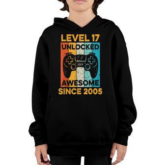 17Th Birthday Gift Level 17 Unlocked Awesome Since 2005 Boys Youth Hoodie - Thegiftio UK
