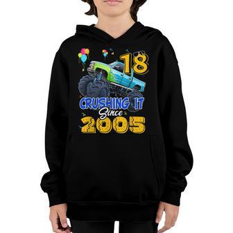 18 Crushing It Since 2005 Monster Truck 18Th Birthday Boys V3 Youth Hoodie - Thegiftio UK