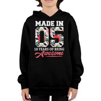 18 Years Old Gift 18Th Birthday Made In 2005 Girls Flower Youth Hoodie - Thegiftio UK