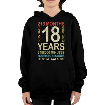 18Th Birthday 18 Years Old Vintage Retro 216 Months Boy Girl Youth Hoodie - Seseable