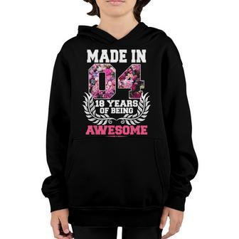 18Th Birthday Gift N Girl Born In 2004 Floral 18 Year Old  Youth Hoodie