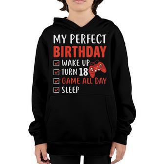 18Th Perfect Birthday Gaming 18 Years Old Gamer Boys Youth Hoodie - Thegiftio UK