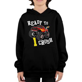 1St Birthday Boy Truck Monster Truck Birthday Graphic Design Printed Casual Daily Basic Youth Hoodie - Thegiftio UK