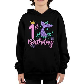 1St Birthday Mermaid Gift For Birthday Birthday Girl Graphic Design Printed Casual Daily Basic V2 Youth Hoodie - Thegiftio UK