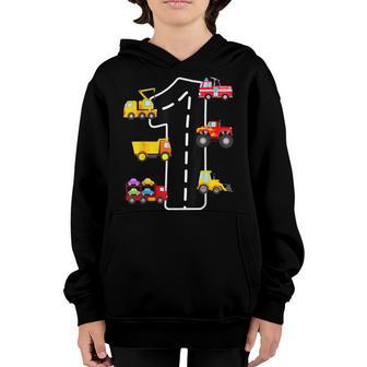 1St Birthday Party 1 Year Old Trucks Birthday Boy Youth Hoodie - Thegiftio UK