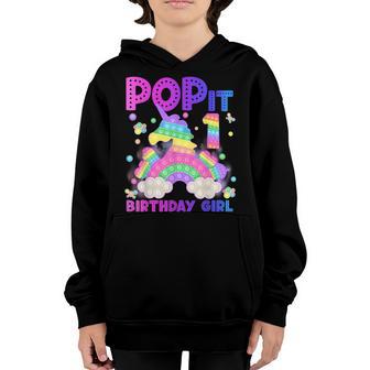 1St Birthday Unicorn Fidget Pop It Birthday Girl Kids Youth Hoodie - Thegiftio UK