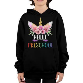 1St Day Of Preschool Unicorn Hello Preschool Girls Youth Hoodie - Thegiftio UK