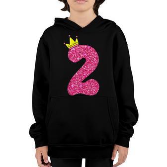 2 Year Old 2Nd Birthday Pink Girls Princess Gold Crown Youth Hoodie - Thegiftio UK