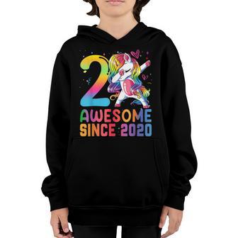 2 Year Old Girls Awesome Since 2020 Dabbing Unicorn Birthday Youth Hoodie - Thegiftio UK