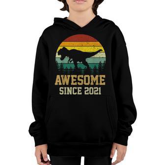 2 Years Old Boy Dinosaur T-Rex Awesome Since 2021 Birthday Youth Hoodie - Thegiftio UK