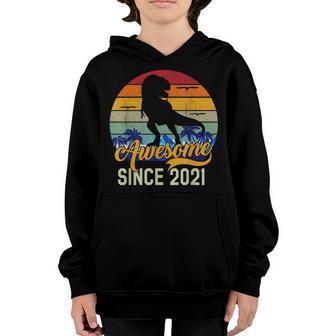 2 Years Old Boy Dinosaur T-Rex Awesome Since 2021 Birthday Youth Hoodie - Thegiftio UK