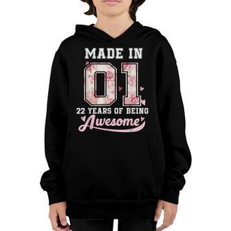 22 Years Old Gift 22Nd Birthday Born In 2001 Girls Floral Youth Hoodie - Thegiftio UK