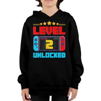 2Nd Birthday Boy Level 2 Unlocked Video Gamer Birthday Youth Hoodie - Thegiftio UK